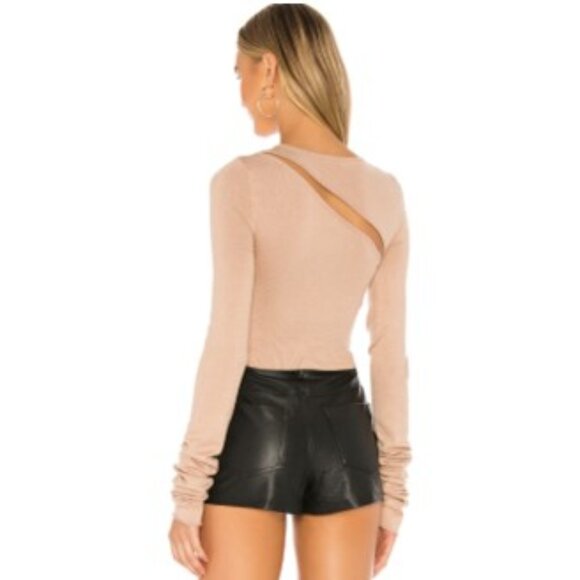 h:ours Tan Cut-Out with Mesh Paneling Cropped Sweater - Picture 2 of 6
